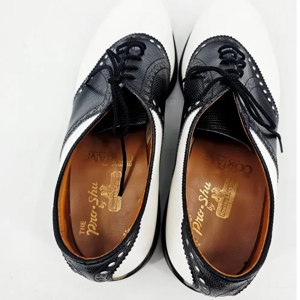 Vintage Pro-Shu Howard & Foster Black & White Leather Mens Golf Shoe 7N